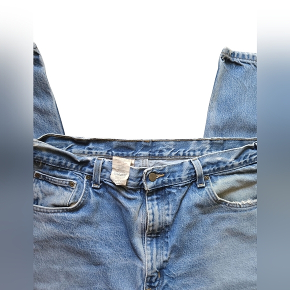 Carhartt Men’s Relaxed Fit Jeans 40x32 Light Blue Wash Distressed Workwear - Picture 8 of 8